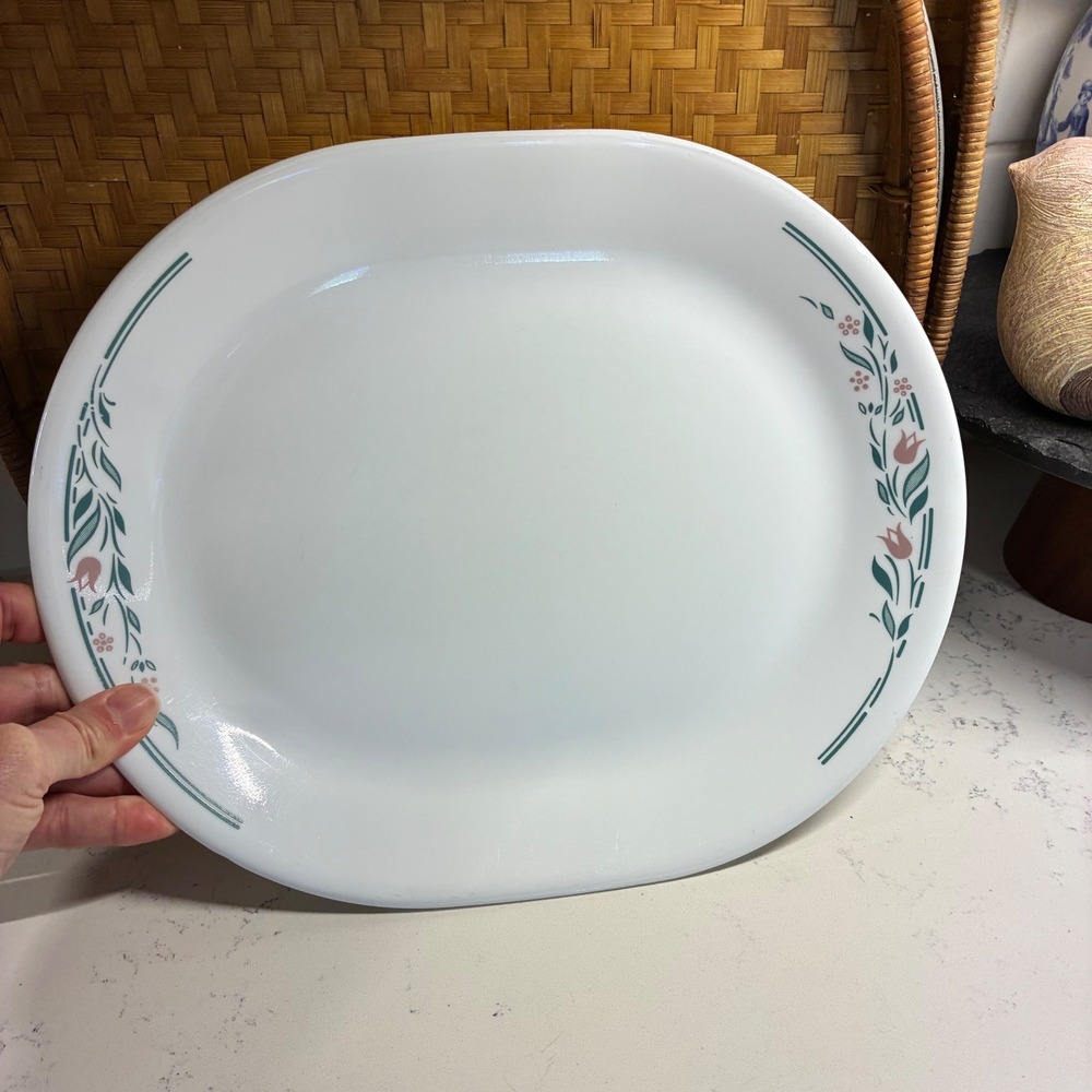 Corelle Serving Platter English Breakfast Pink Tulip Floral Cottage